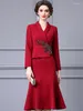 Casual Dresses Gedivoen Autumn Fashion Designer Red Vintage Spliced Dress Women Lapel Diamond Beading Ruffles High Waist Slim A-LINE Long