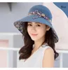 Kvinnor mode vikbar strandhatt med bowknot sommarbrett randen tryck blommig mössa uv skydd sol hattar1486499