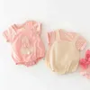 Rompers Millennium Summer False 2 Pieces Baby Girl Cute Rabbit One Piece Jumpsuit Cotton Baby Tight Montering Suitl2405