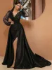 Runway Dresses Luxury Black Mermaid aftonklänningar med löstagbar tåg V Neck spets paljetter Prom Dress LongepleS Custom Made Made