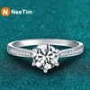 Bröllopsringar Neetim Real 3 karat Moissanite Womens Ring 925 Sterling Silver Round Sparkling Laboratory Diamond Engagement Gift Q240511