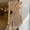 Robes de cocktail à paillettes de luxe à manches longues coupées de bal à fente de bal robe de fête de fête de perles vestidos 206v