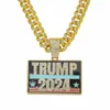 Kreativer Trump 2024 Full Diamond Fashion Persönlichkeit Anhänger Kubanische Ketten Halskette Party Gunst