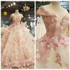 Roze quinceanera jurken luxe 3D bloemen applique handgemaakte bloemen kralen dop mouwen schep nek zoet 15 16 verjaardag prom party bal 3099