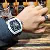 Multifunktion Mensmekanik klockor med armbandsur Vit keramiska män Leisure Personlig automatisk mekanisk klockkalender modeband