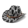 Cinto de estilo britânico chapéu de feltro macio para homens e mulheres tips -chapéu de plantão de lã de lã de lã jazz chapéu de leopardo ocidental chapéu de cowboy