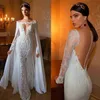 Abiti da sposa sexy sirena con sirena con involucro in chiffon detacabile in rilievo con scollo a V Deep Sheer senza schienale Affascinante Beach Bridal Gowns 2024