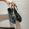 Casual Shoes 2024 Women's Clip Toe Sandals Summer Flat Fashion Ankle Buckle T-strap Lady Sweet Metal Decorate Dress