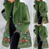 Damenjacken Frauen Jacke weich eleganter Blumendruck Wintermantel mit Turndown-Kragen Plus Größe Mid Langy Street für den Herbst