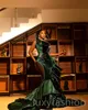 Aso Ebi 2024 Dark Green Mermaid Prom Dresses Strapless Beaded Velvet Evening Party Formal Second Reception Birthday Enagement PromDress Gowns LF010