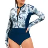 Women's Swimwear Long Sleeve Printed One Piece Swimsuit Women Surfing Suit Wetsuit Fashion Bathing Beach Swimming Suits Zipper