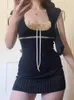DeepTown Coquette koronkowe uprawy T koszule Kobiety słodka dziewczyna łuk estetyczne wierzch estetyczne japoński w stylu Y2K krótkie rękawe TEES Summer 2024 240513