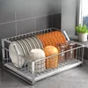 Kitchen Storage Stainless Steel Single Layer Dish Rack Drain For Counter Multifunctional Countertop Tableware