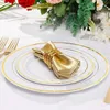 Engångs servis 50st guldplastplattor middag salladplatta fest för bröllop efterrätt