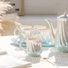 مجموعات Taupware Pearl Ceramic Teapot Teapot Set Drinkware Home Stripes الكلاسيكية الوردي الأزرق الخفيف الفاخر