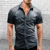Chemises décontractées pour hommes chemises classiques fins cousus à la mode mince en denim à manches courtes courte 3D Vêtements quotidiens hommes
