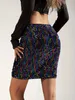 Rainbow Sequined Ombre High Waist Skirt Elegant Shinny Bodycon Mini Skirt Womens Clothing 240513