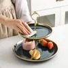 Decorative Plates Snack Tray Organizer Biscuit Candy Rack Display Stand Green Double-layer Fruit Plate Ceramic Living Room Cabinet