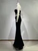 Casual Dresses Women Fashion Sexy One Shoulder Crystal Black Trumpet Velvet Long Dress Chic Maxi Evening Party Vestido