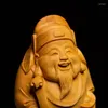 Dekorativa figurer Boxwood 6cm 8cm rikedom God Skulptur Wood Carving Lucky Pendant Buddha Staty Heminredning