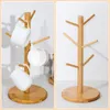 Kitchen Storage Bamboo Cup Holder Mug Tree Racks For Counter Coffee Countertop Home Decor Stand Organizer