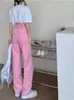 Jeans femminile 2024 Pink Gumgy Woman High Wit White Gamba Danna Streetwear Design Chic Design Donies Dritti Dritti