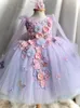 2024 3D Flower Flower Girl Dresses V Neck pärlor Prinsessan drottning nattvardsklänning Tiered Tulle Little Kids First Birthday Daughter and Mother Dresses Marriage Gowns