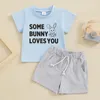 Ensembles de vêtements en bas âge pour bébé Baby Boy Tenues de Pâques à manches courtes Some Loves You Tshirt Top Shorts solides Set Notor Summer Clothes