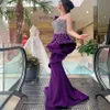 Fioletowe koralikowe sukienki Dubai Sukienki wieczorne Plunging szyi peplum arabskie suknie balowe plus rozmiar podłogi satynowa sukienka formalna 188a