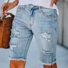 Kvinnors jeans 2024 Summer Knee Lenght Women Shorts Casual Denim For Blue High midja rak kvinnlig kort femme 15306