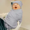毛布1pcs生まれた女の子の男の子スワドルラップブランケット寝袋ヘッドバンドハットフィット3ピースセットフェタルキャップ