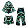 Фордол Негабаритный зеленый печати Boho Women Shorts Sets Shirts Шорты брюки Три часа модные костюмы подходящие наборы Summer 240508