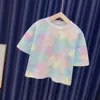 Vêtements Sets Girls 2024 Été Nouveau Ice Silk Rainbow Gradient T-shirt en vrac + Pant Set 3-12 ANNE