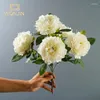 Fleurs décoratives Roses blanches artificielles 5 têtes Pionies de soie Vases de mariage pour décoration intérieure Bouquet Bouquet Crafts d'artisanat Fausse plante