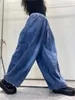 سراويل جينز للنساء الزرقاء الساق العريضة سراويل سراويل كبيرة الحجم فضفاض الهيب هوب الشارع الربط هاراجوكو عتيق الأزياء سراويل الخصر