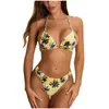 Kvinnors badkläder Kvinnor Bogsett Swimsuit Print Flowers Bandage Bikini Set Beach Leopard Top