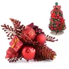 Fleurs décoratives Fleur artificielle Red Christmas Pine Pick Branch Mix Branch Ornement d'arbre de Noël pour la maison DIY Chrismas décor