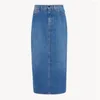 Skirts Women High Waist Straight Wrap Skirt Cotton Autumn 2024 All-Match Ladies Back Slit Hem Mid-Length Denim Jupe