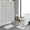 Rideaux de douche Géométrique Résumé Dot blanc rideau noir Match noir peint à la main décor de salle de bain intérieure de salle de bain antidérapante tapis de bain