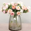 Flores decorativas 5 galhos 10 cabeças sedas artificiais rosa rosa rosa falsa para casamento de buquê de buquê de noiva de casamento decoração