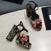 Velvet Bow Designer Sandals 12.5cm High Heels Sandal 4cm Platform Sandale Summer Beach Shoes Mediterranean Print Block Heeled Party Dress Shoes Top Mirror Quality