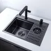 Küchenarmäuren Einer Waschbecken mit Tasse Waschmaschine - kleines Edelstahl -Nano -Schwarz -Gemüse -Becken aus Edelstahl