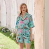 INS Style Nishe Design Ice шелковая пижама для женских домашних наборов с длинными рукавами с растениями и цветами для весны/лето 240511