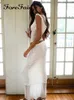 Werk jurken voorvaartjes kant 2 -delige sets pure dames witte boog gaas sexy holle crop top hook midi rok mode street club outfits