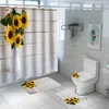 Cortinas de chuveiro Flower amarelo Curina do girassol cenário rural cenário floral banheiro não deslizamento Tapete de tapete de tapete de tapete tampa da tampa da tampa