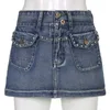 Винтажные бриллианты джинсовые мини -юбки Y2K Эстетическая корейская каваи с низкой тонной пленкой для боди -джинсов пенсильская юбка женская уличная одежда 240513