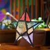 Bandlers Morocain Sanging Star Lantern Iron Style Colorful Glass Holder Party Room Decor Home Decoration