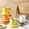 Mugs High Quality 320ML Colored Glaze Ceramic Cappuccino Coffee Mug And Saucer Set Personalized Custom Logo Pottery Milk Tea Cup