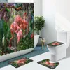 Shower Curtains Flamingo Flower Curtain Tropical Plant Palm Leaf Anti-Slip Rugs Toilet Cover Bath Mat Carpet Decor Bathroom Set
