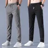 Pantalones para hombres 2024 Hielo seda para hombres verano nuevo gris negro delgada pantalones casuales al aire libre